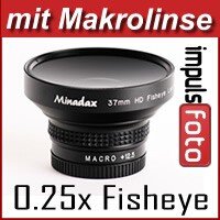 Minadax 0.25x Fisheye Vorsatz kompatibel mit Canon HV10, HR10, HF10, HF11, HG20, HG21, DC40, DC50, HF100, LEGRIA HF20, LEGRIA HF21