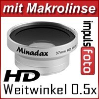 0.5x Minadax Weitwinkel Vorsatz mit Makrolinse fuer Panasonic NV-DS65 - in silber
