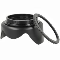 Sonnenblende Universal / Gegenlichtblende kompatibel mit Canon HF 21, HF M32 + inkl. Pro Lens Cap (Schnappdeckel)