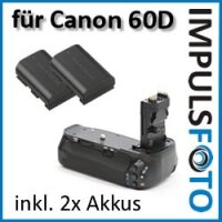 Profi Batteriegriff + 2x Akkus fuer Canon EOS 60D wie der BG-E9, inkl. 2x Li-Ion Akku wie LP-E6