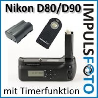 Profi Batteriegriff mit LCD-Timer & Infrarot Auslöser für Nikon D80, D90 + 1 x EN-EL3e Nachbau-Akku