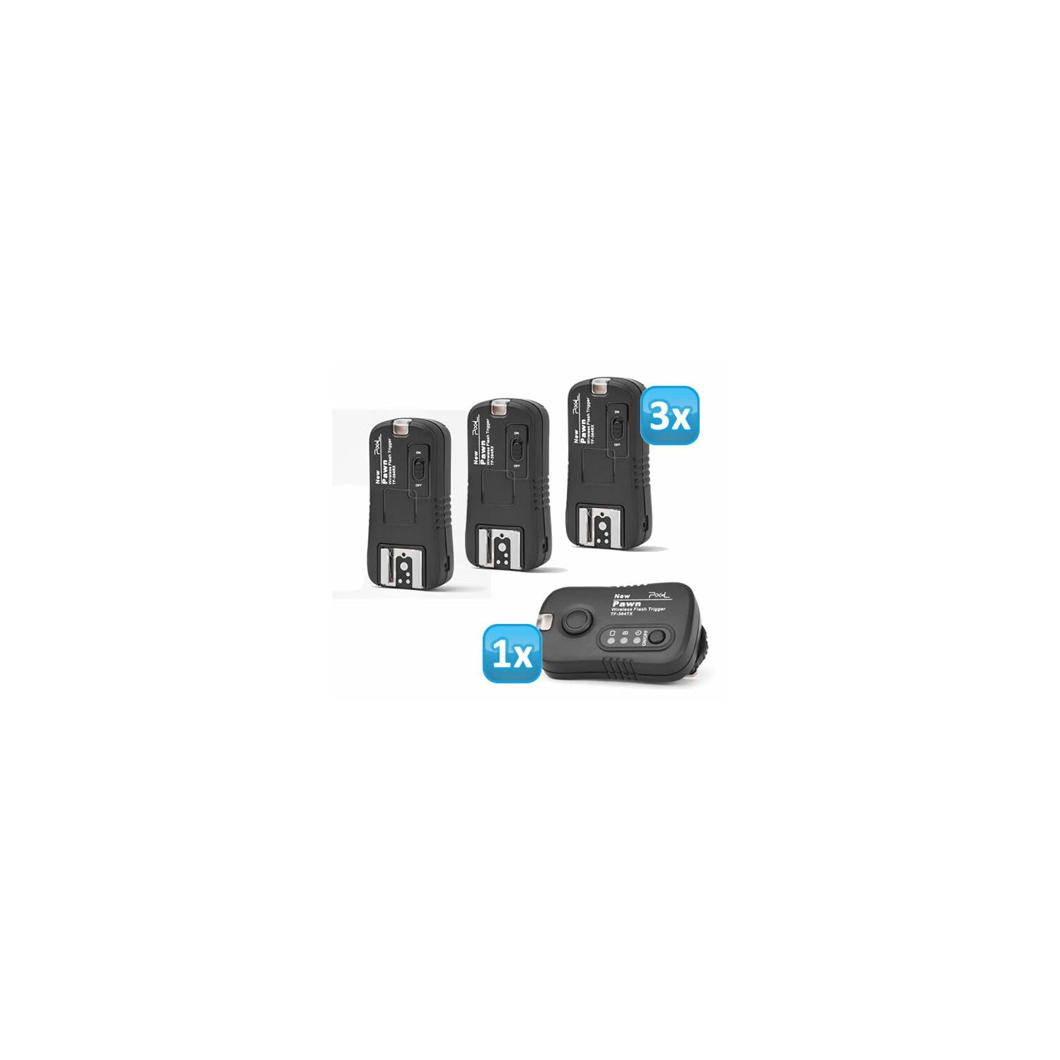 Pixel Pawn TF-364 Funk Blitzausloeser Set mit 3 Empfaengern bis 100m fuer Panasonic, Leica und Olympus Blitzgeraete – Funkausloeser Kamera- und Blitz