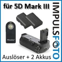 Minadax Profi Batteriegriff fuer Canon EOS 5D Mark III als BG-E11 Ersatz fuer LP-E6 Akkus + 2x LP-E6 Nachbau-Akkus + 1x Infrarot Fernbedienung!